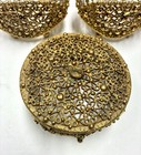 Vtg Ormolu Filigree Vanity Gold Metal   Glass Footed Powder Trinket Perfume