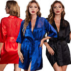Women Satin Kimono Robe Lingerie Nightgown Sleepwear Silk Bathrobe Us Valentines
