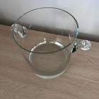 Tiffany   Co Crystal Ice Bucket Scroll Handled Glass Barware Signed Discontinued