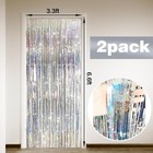 2 Pack Shiny Silver Tinsel Foil Fringe Curtains  3 3ft X 6 6ft Iridescent Str   