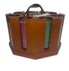 Poker Chip Caddy Wood Carousel 8 Slot  2 Deck Holder Chips Sealed Vintage Style