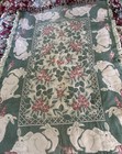 Tapestry Fringe Green Pink  Throw Blanket Bunny Rabbit Flowers 72   x48   