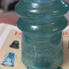 Hemingray No  9 Milky Aqua Glass Insulator Embossed Pat  Pend  Patent May 2 1893