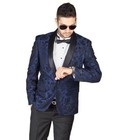  Blue Floral Shawl Satin Lapel Jacket Only Tuxedo Slim Fit 1 Button Blazer Azar