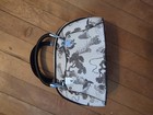 Small White black Faux Leather Nature  Satchel Top Handle Handbag Zip Detachable