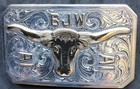Vintage Soulages Sterling Silver 10k Gold Rodeo Champ   Trophy Belt Buckle Steer
