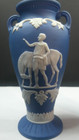 Jasperware   2   Beautiful Blue   White Vases  Wedgewood Style  Excd
