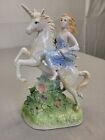 Vintage Unicorn Ceramic Painted Glazed Unicorn Figurine Statue In Flowers