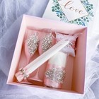 Pink Wedding Set Unity Candles Toasting Flutes Pillow Ring Crystal Decor