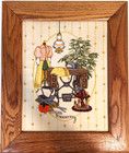 Antique Treadle Sewing Machine Vintage Embroidery  15 5  X 18 5  Wood Frame