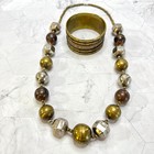 Vintage Mixed Metal Necklace   Bangle Hollow Chunky Bead Brass Silver Copper Set