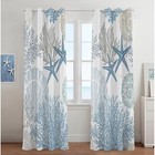 Ocean Themed Blackout Curtains Pair Starfish Seaweed Home Decor Window Panels Us