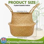 Qunclay Woven Seagrass Baskets Belly Basket Folding Boho Natural Plant Pot Wi