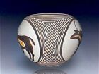 Native Acoma Pueblo Polychrome Pottery Olla By Juana Leno 5    Wide By 3 7    High