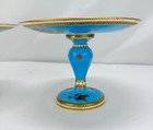 Pr  French Porcelain Bleu C  leste Ground Compotes With Gilt And Enamel Accent