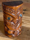 Vintage New Zealand Maori Carved Wood Tiki Mask Paua Abalone Shell Eyes Plaque S