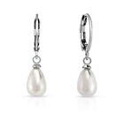 925 Sterling Silver Drop Hook Lever Back Freshwater Pearls Earrings 8mm