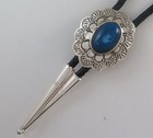 Sterling Silver Deep Blue Stamped Scalloped Southwestern Bolo Tie