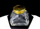 French Antique Octagon Stepped Cut Glass Square Brass Ring Cap 2  Ink Well 1860