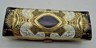 Vtg  Leather Lipstick Case Holder Black   Gold Florentine W mirror Made In Italy