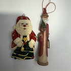 Santa Clay Ornament And Primitive Set Of 2