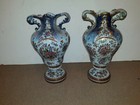 Pair Large Antique French Or Italian Porcelain Floral Armorial Urn Vases