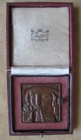 Art Deco Bronze Medallion By Marcel Renard  Man With Flute  54 Mm Sq  W case
