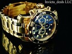 Invicta 48mm Men Pro Diver Scuba Chronograph 18k Gold Plated Black Dial Ss Watch