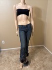Women   s Blue Denim Cotton Casual Stretch Slim Faux Fur Beaded Zip Size Xl Pants
