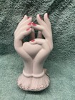 Vintage Porcelain Cupped Hands Vase W applies Roses By Lefton