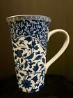 Coventry Ceramic Coffee Mug tea Cup Tall White W  Blue Floral Design  16 Oz 