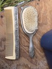 Vintage Ornate Silver Plated Vanity Hair Brush And Comb Set