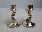 Vintage 925 Silver Dolphin Sea Monster Candlestick Pair Sterling Nouveau 110g