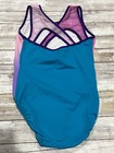 Gk Elite Girls Am Adult Medium Ombre Blue pink Mesh Cross Back Leotard Euc