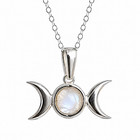 Triple Moon Pentacle Necklace 925 Sterling Silver Moonstone Wiccan Pagan Gift