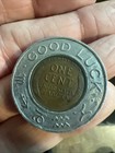 New York City Doubleday Books Records Unc Good Luck Encased Cent Penny Token  t9