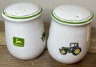 John Deere Tractor Salt Pepper Shakers W Handles 4 25  White Ceramic Gibson