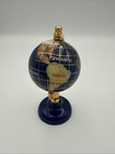 Vintage Lapis Lazuli Macheli Tabletop Desk Top Globe Inlaid Semiprecious Gems