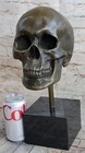Bronze Metal Skull Skeleton Head Statue Sculpture On Marble Base Original Art