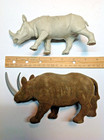 2 Rhino Rhinoceros Statues Figurines Velvety   Plastic Horns Chubby Unicorn Vtg 