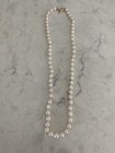 Vintage Genuine Pearl Hand Knotted Necklace W 14k Yellow Gold Clasp 19    18 Grams