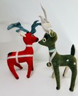 2 Vintage Dakin Dream Pets - 1 Green   1 Red Reindeer Plush Christmas Animals