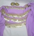 Purple Belly Dancing Hip Scarf Sheer Scarf Wrap Coins Middle Eastern With Zills