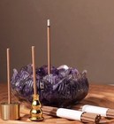 Amethyst Chips Resin Lotus Incense Burner 8x4cm Home Tea Room Zen Decor
