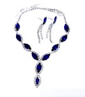 Blue Crystal Choker Rhinestone Necklace Earring Set Bridal Prom Pageant