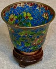 Fine Chinese Antique Vintage Plique A Jour Enamel Cup With Wooden Stand