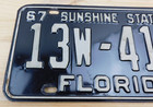 Vintage 1967 68 Florida License Plate Tag   13w-4132 Leon County