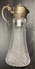 Vintage Diamond Point Glass   Sterling Silver Decanter