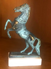 Vintage Oxidized Bronze Horse 6  Statue Marble Base Greece Ancient Replica Rare