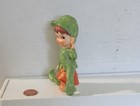 Vintage Green Pixie Elf W pointy Ears Sitting On Mushroom Bisque ceramic Figurin